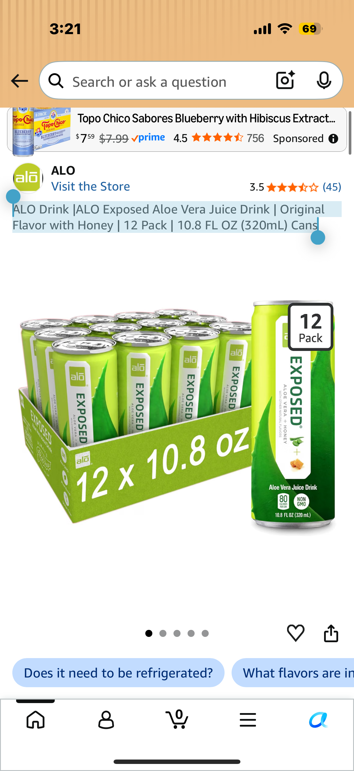 ALO Drink |ALO Exposed Aloe Vera Juice Drink | Original Flavor with Honey | 12 Pack | 10.8 FL OZ (320mL) Cans
