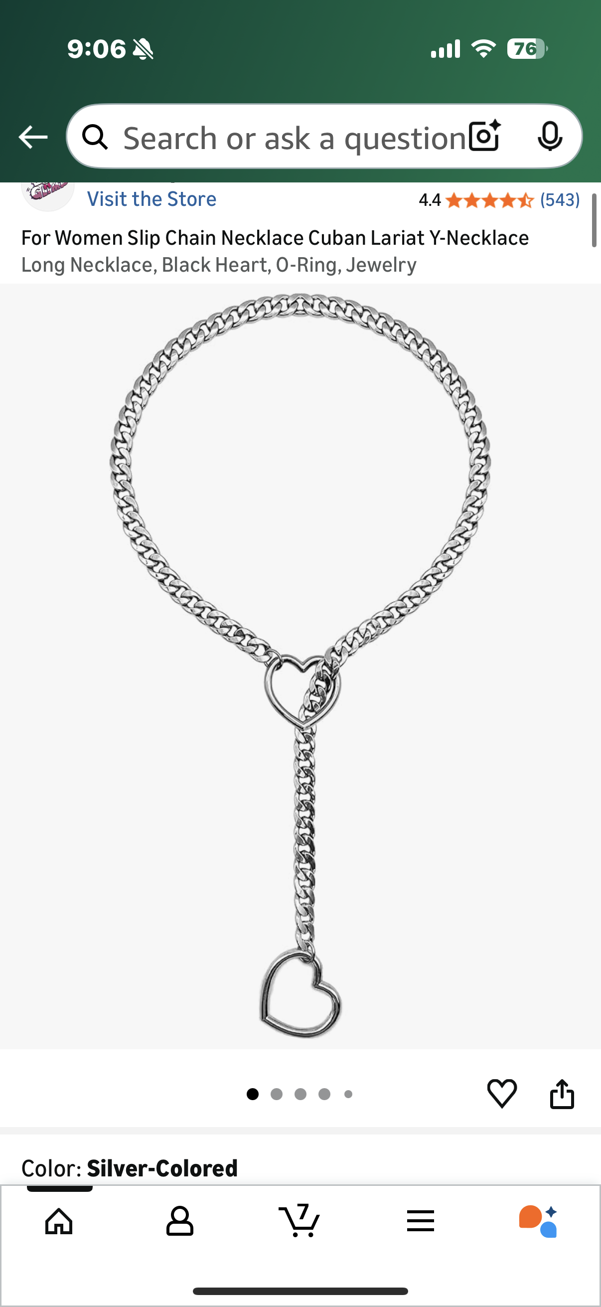 For Women Slip Chain Necklace Cuban Lariat Y-Necklace Long Necklace, Black Heart, O-Ring, Jewelry