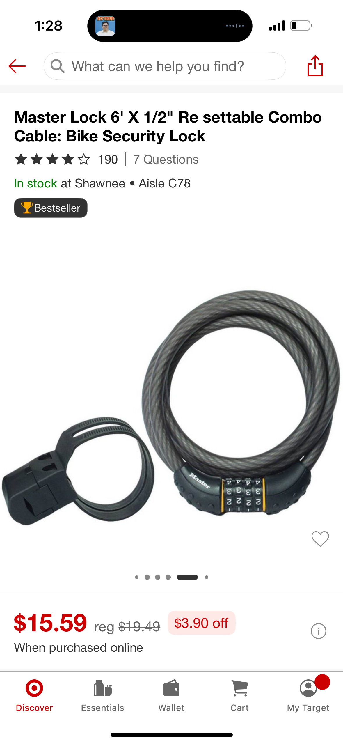 Master Lock 6' X 1/2" Re settable Combo Cable: Bike Security Lock