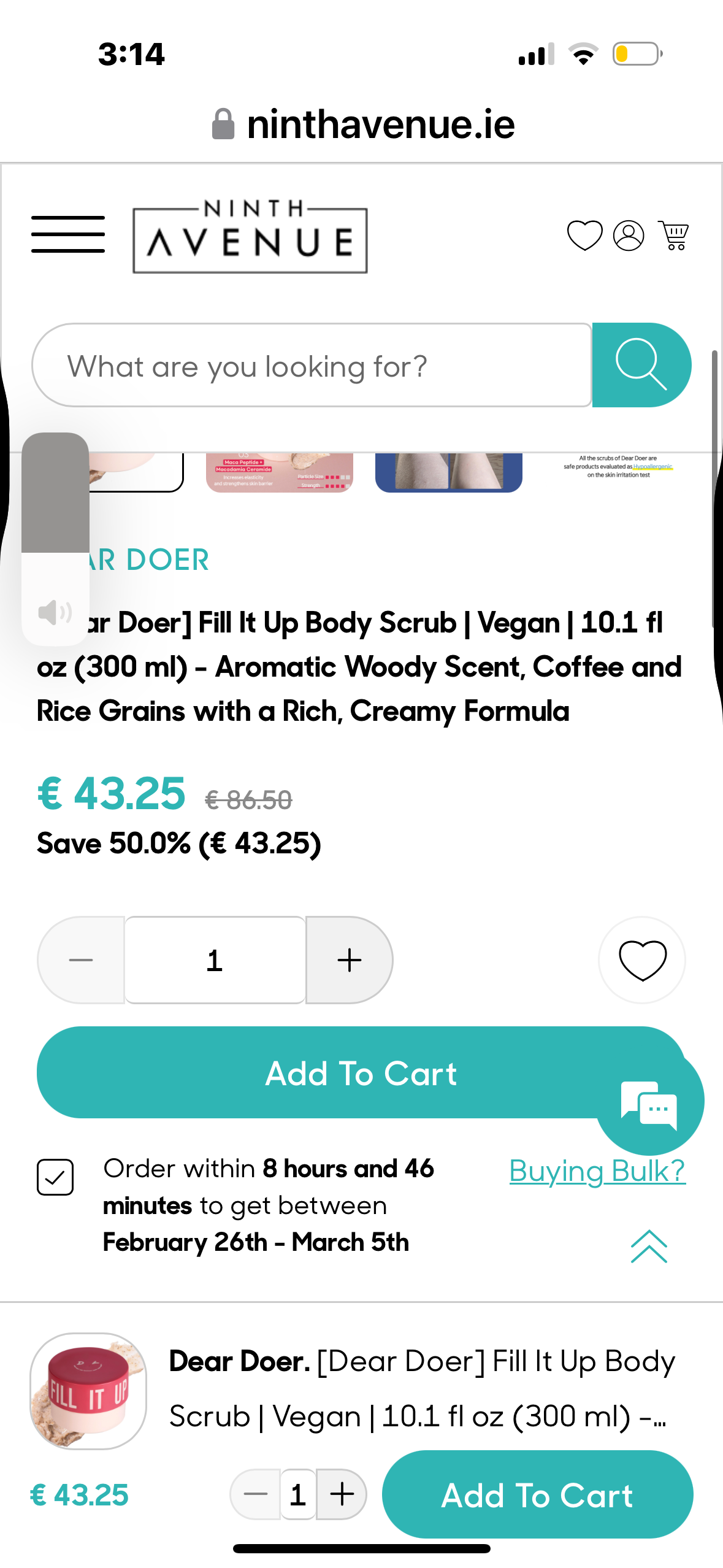 Dear Doer] Fill It Up Body Scrub | Vegan | 10.1 fl oz (300 ml) - Aromatic Woody Scent, Coffee and Rice Grains with a Rich, Creamy Formula