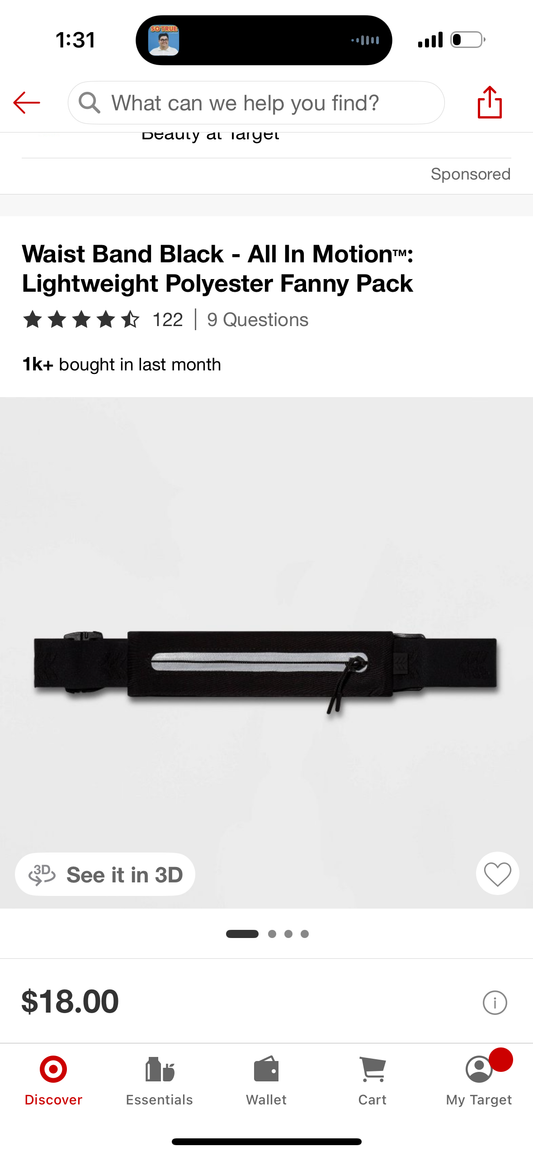 Waist Band Black - All In Motion™: Lightweight Polyester Fanny Pack