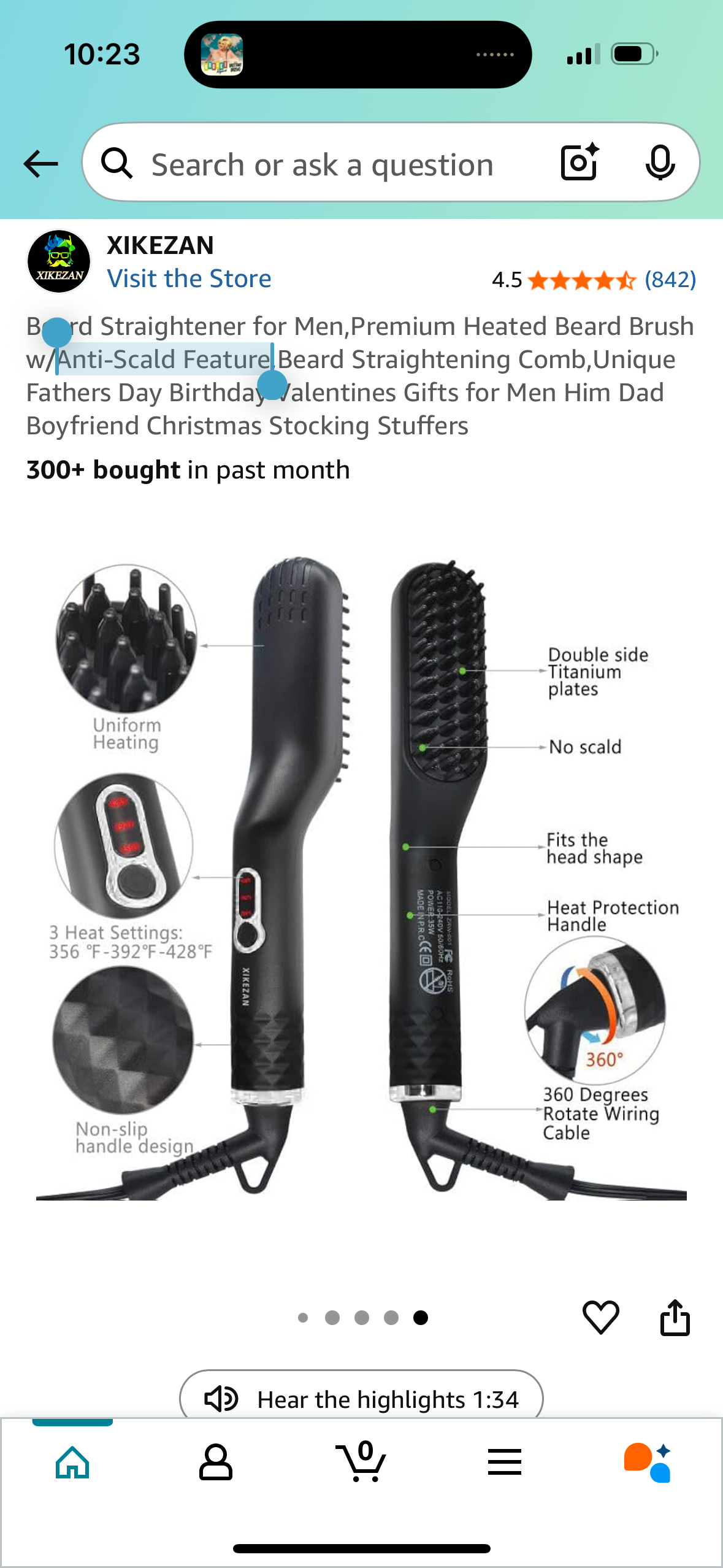 Hair and Beard Straightener, Anti-Scald Feature