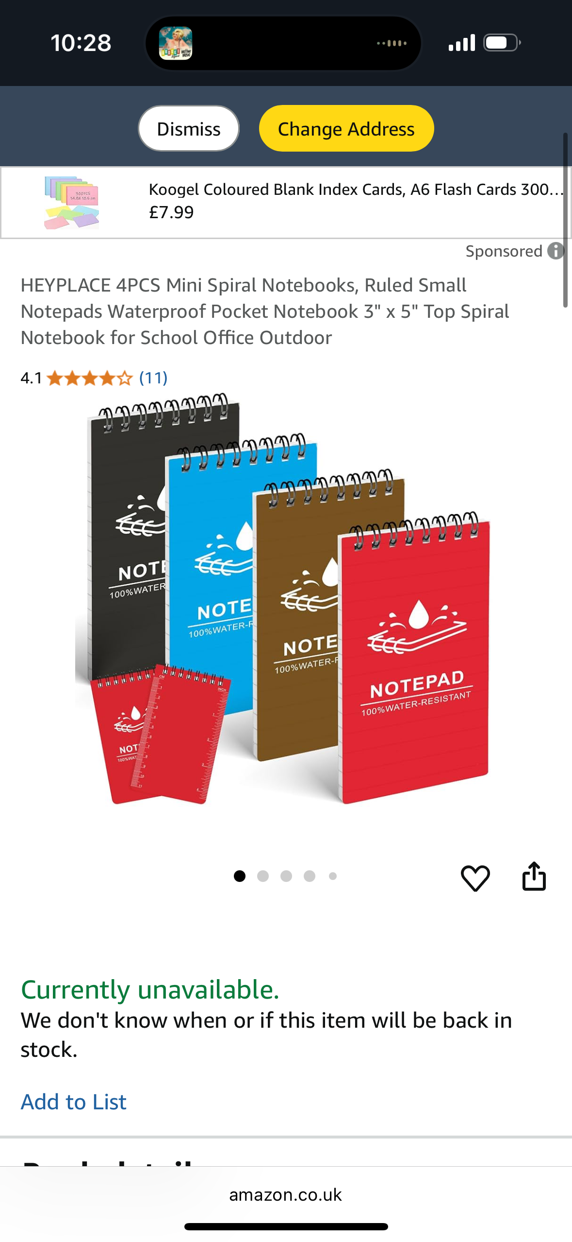 HEYPLACE 4PCS Mini Spiral Notebooks, Ruled Small Notepads Waterproof Pocket Notebook 3" x 5" Top Spiral Notebook for School Office Outdoor