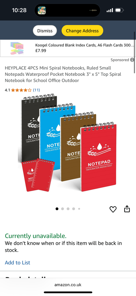 HEYPLACE 4PCS Mini Spiral Notebooks, Ruled Small Notepads Waterproof Pocket Notebook 3" x 5" Top Spiral Notebook for School Office Outdoor
