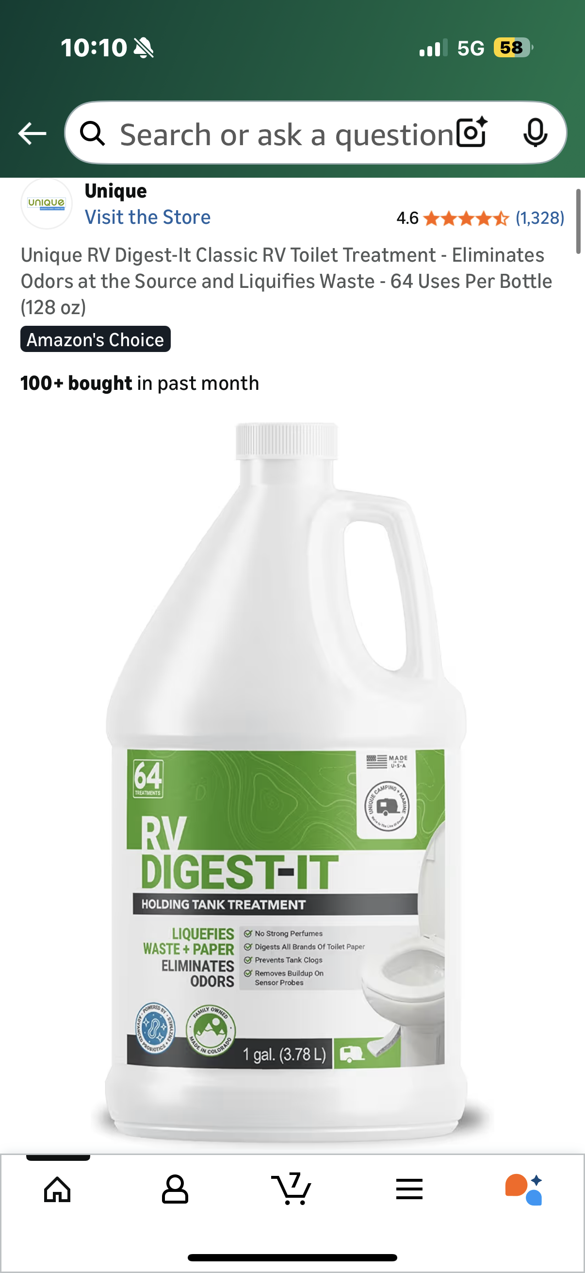 Unique RV Digest-It Classic RV Toilet Treatment - Eliminates Odors at the Source and Liquifies Waste - 64 Uses Per Bottle (128 oz