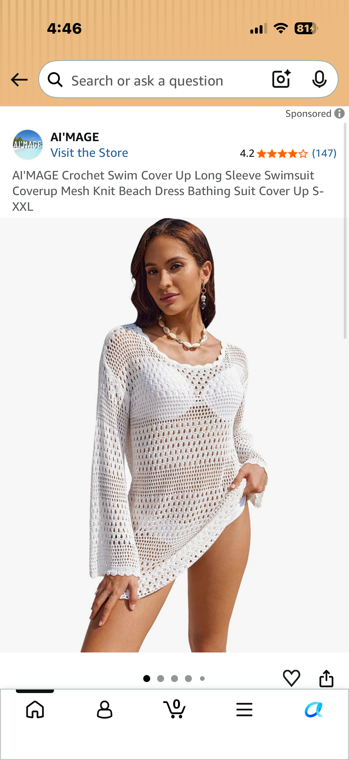 Crochet Swim Cover Up Long Sleeve Swimsuit Coverup Mesh Knit Beach Dress Bathing Suit Cover Up (Size XXL)