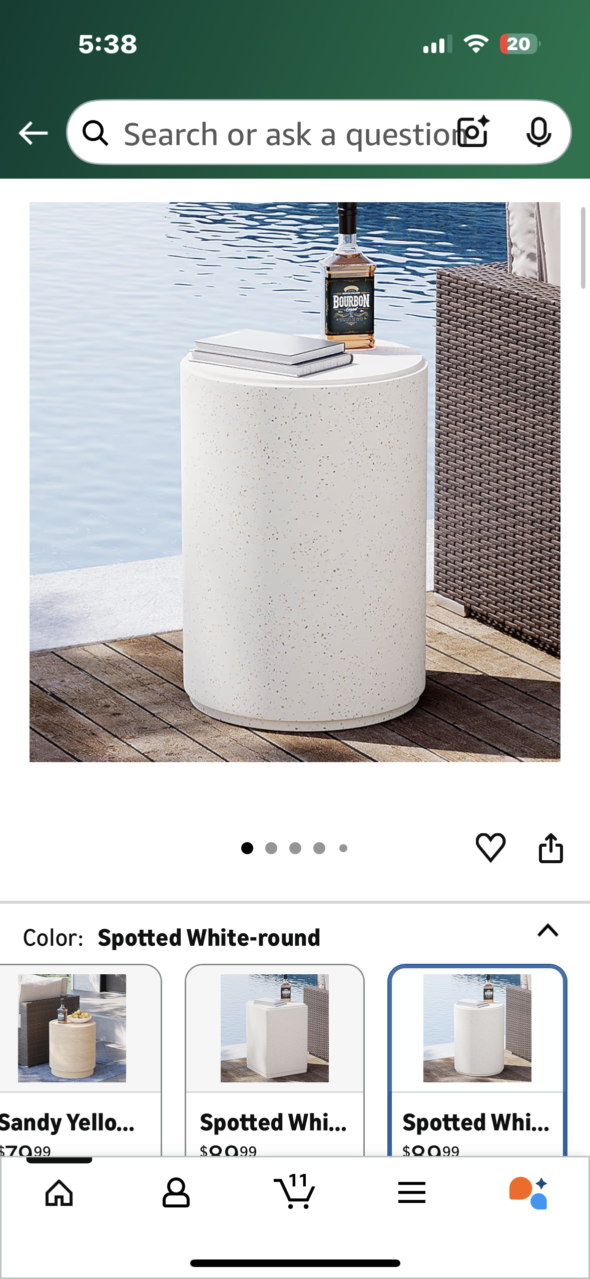 COSIEST Outdoor Side Table, Cylinder Shaped MgO Patio End Table, Lightweight Accent Table for Home, Garden, Deck, Spotted White (L1094)