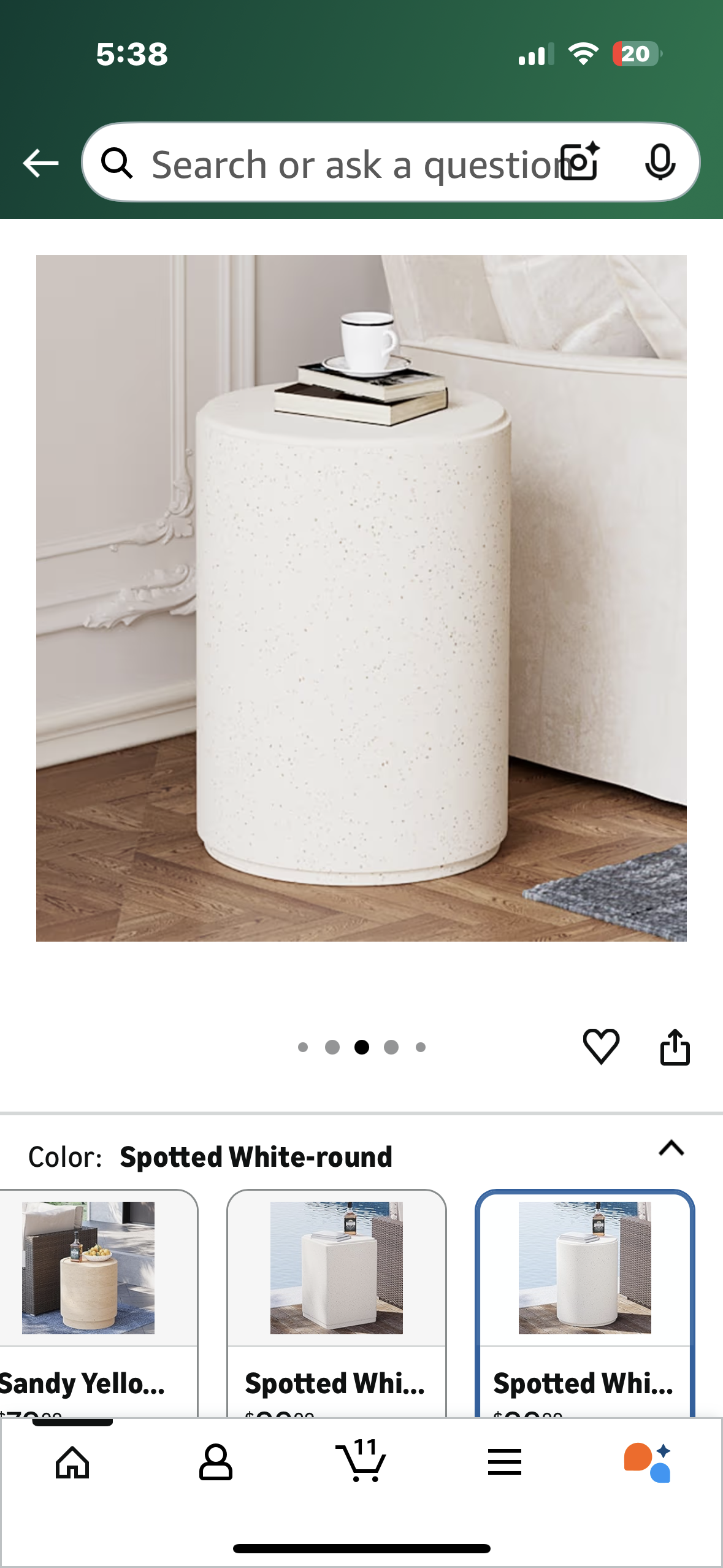 COSIEST Outdoor Side Table, Cylinder Shaped MgO Patio End Table, Lightweight Accent Table for Home, Garden, Deck, Spotted White (L1094)