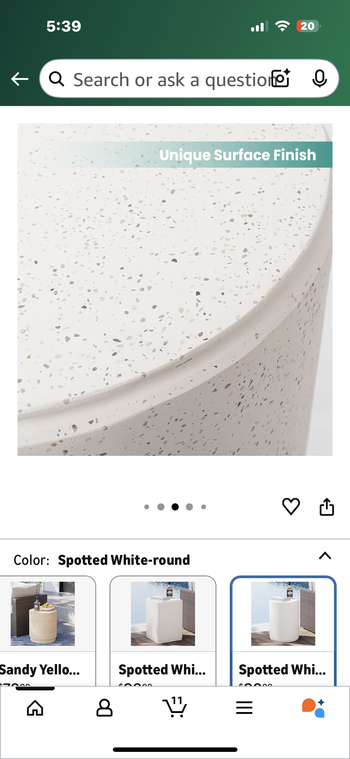 COSIEST Outdoor Side Table, Cylinder Shaped MgO Patio End Table, Lightweight Accent Table for Home, Garden, Deck, Spotted White (L1094)