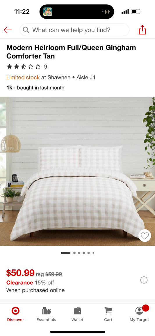 Modern Heirloom Full/Queen Gingham Comforter Tan with Pillow Cases