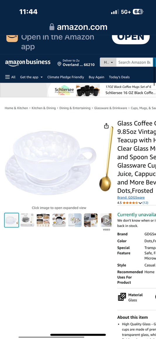 GDGSware Glass Coffee Cup Set, 9.85oz Vintage Glass Teacup with Handle, Clear Glass Mug Saucer and Spoon Set, Drinking Glassware Cups for Juice, Cappuccino, Milk and More Beverage - Dots,Smoky Gray