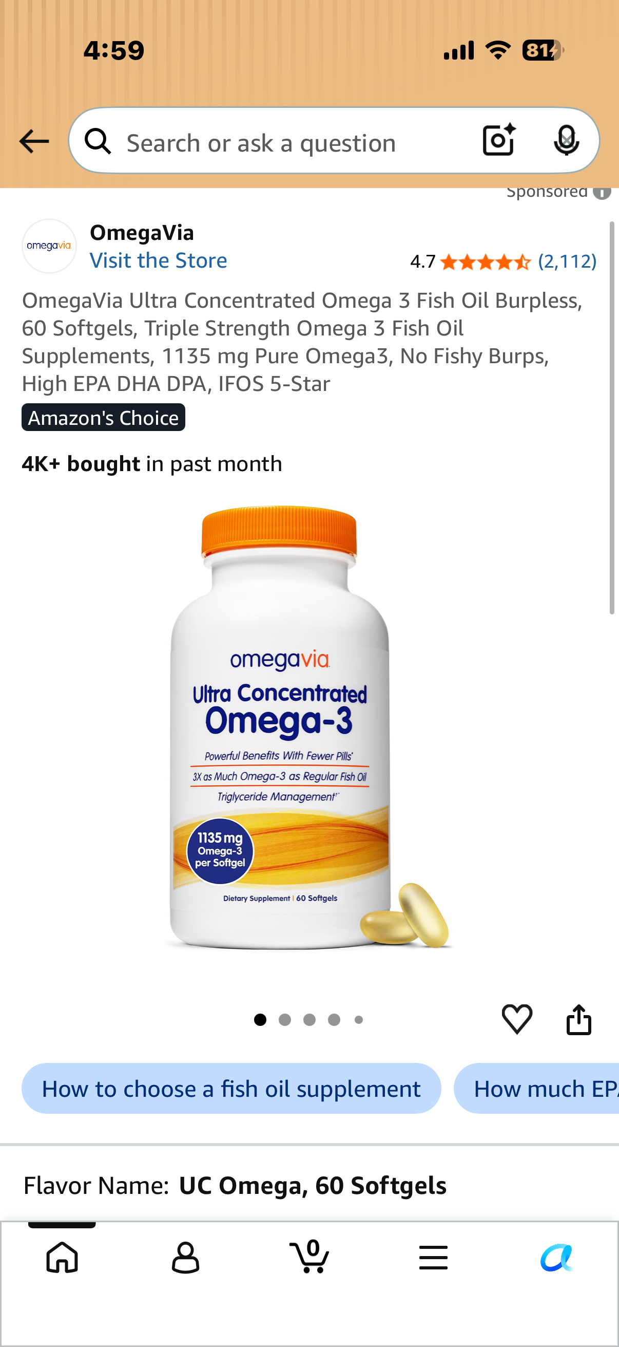 OmegaVia Ultra Concentrated Omega 3 Fish Oil Burpless, 60 Softgels, Triple Strength Omega 3 Fish Oil Supplements, 1135 mg Pure Omega3, No Fishy Burps, High EPA DHA DPA, IFOS 5-Star