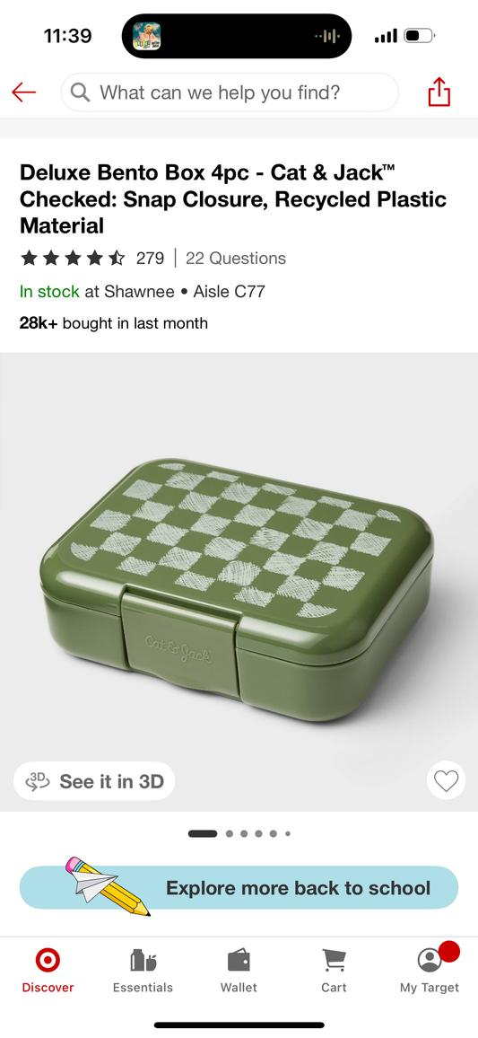 Deluxe Bento Box 4pc - Cat & Jack™ Checked: Snap Closure, Recycled Plastic Material