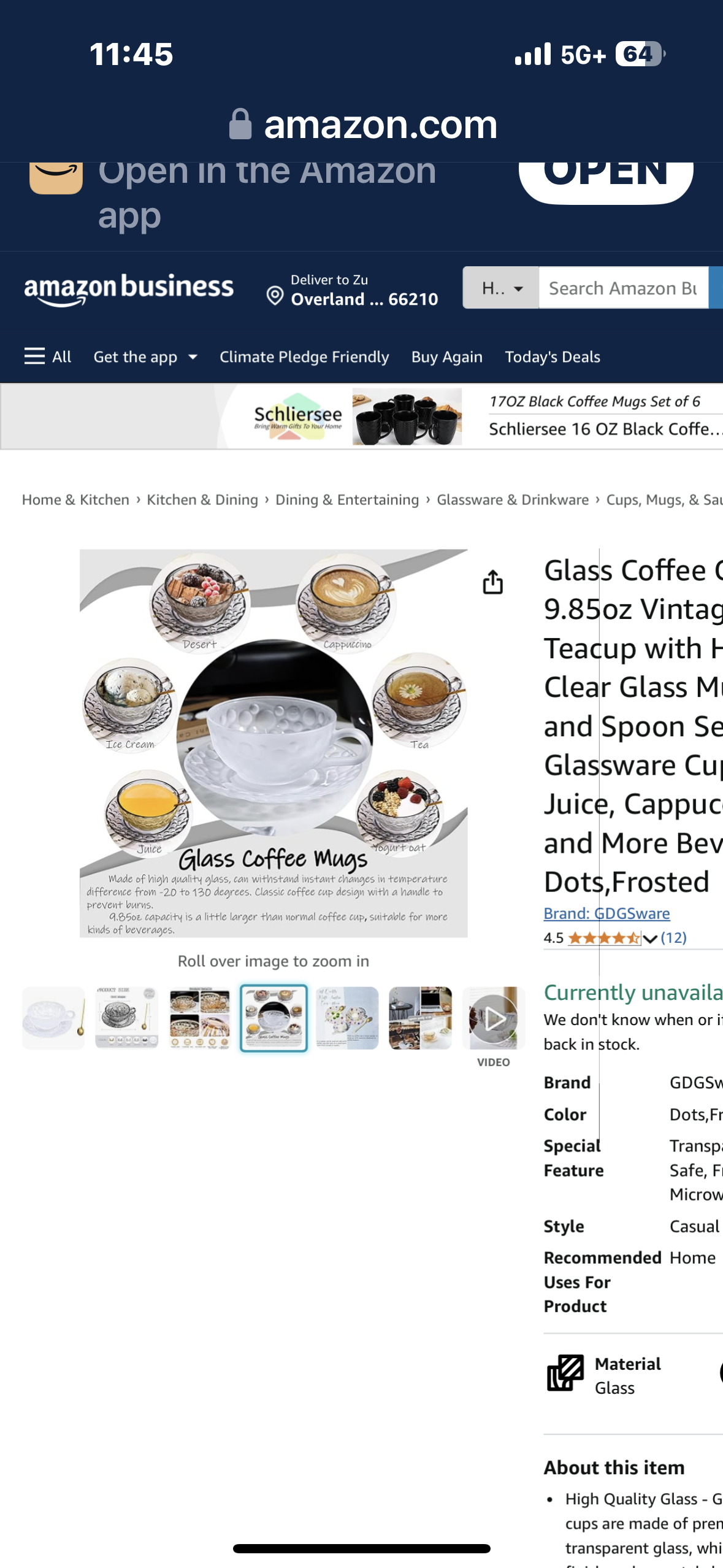 GDGSware Glass Coffee Cup Set, 9.85oz Vintage Glass Teacup with Handle, Clear Glass Mug Saucer and Spoon Set, Drinking Glassware Cups for Juice, Cappuccino, Milk and More Beverage - Dots,Smoky Gray