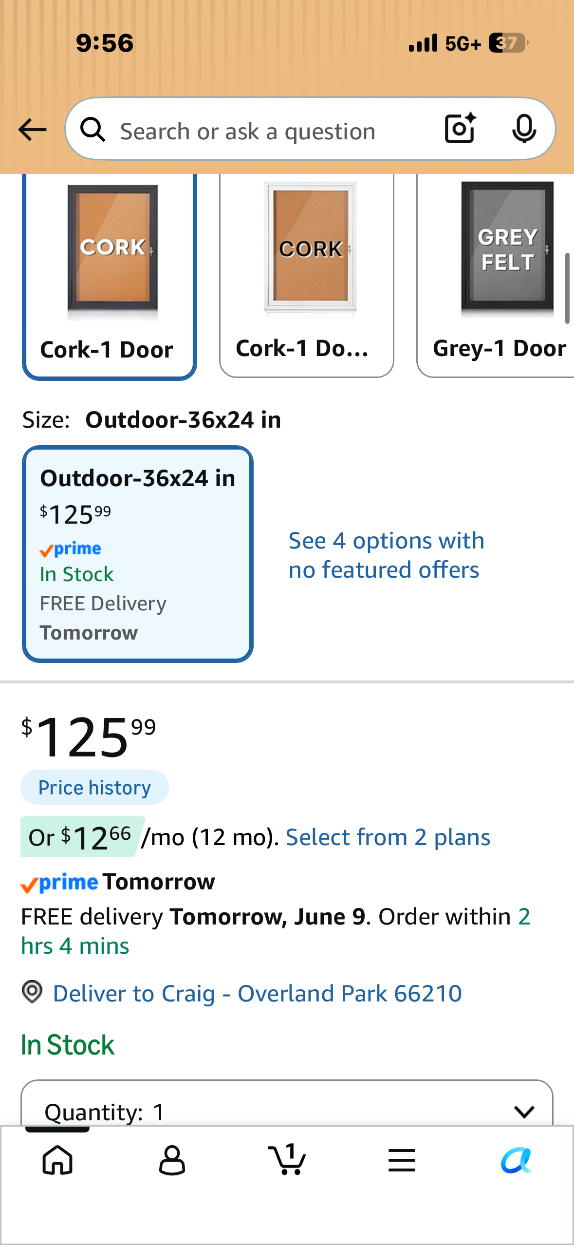 Enclosed Bulletin Board Outdoor Noticeboard with Locking Door, Weather-Resistant, Cork, Black Aluminum Frame, 36 × 24 in