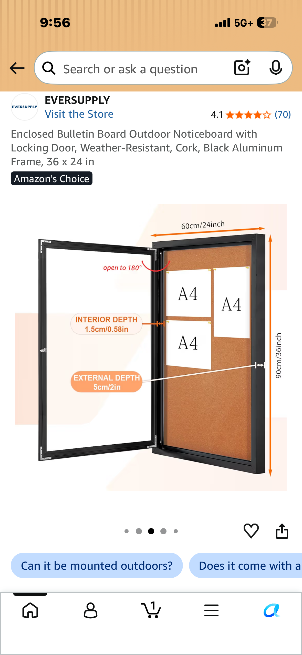 Enclosed Bulletin Board Outdoor Noticeboard with Locking Door, Weather-Resistant, Cork, Black Aluminum Frame, 36 × 24 in
