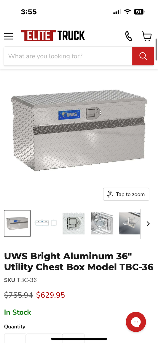 UWS Bright Aluminum 36" Utility Chest Box Model TBC-36 (G837)