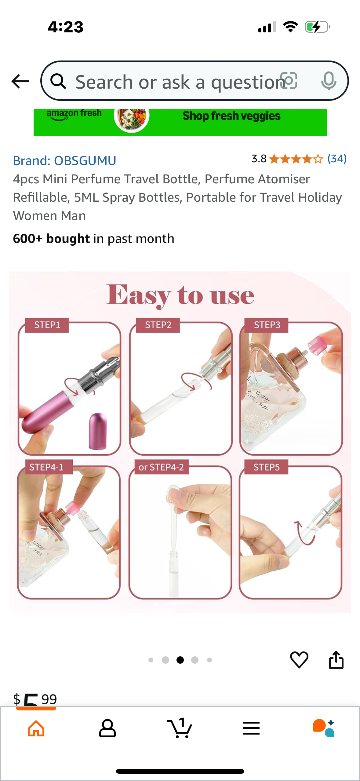 ‼️2 for $3‼️ Mini Perfume Travel Bottle, Perfume Atomiser Refillable, 5ML Spray Bottles, 8pcs Total