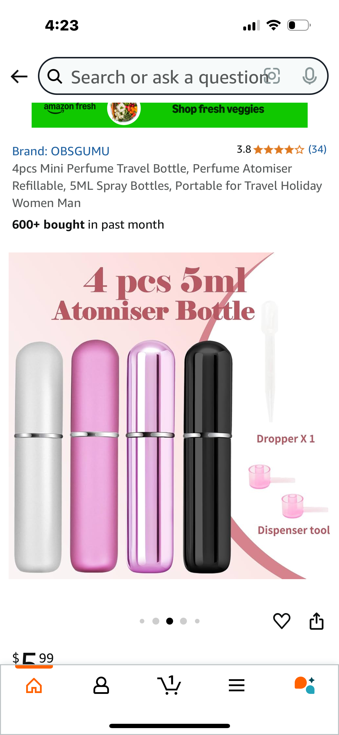 ‼️2 for $3‼️ Mini Perfume Travel Bottle, Perfume Atomiser Refillable, 5ML Spray Bottles, 8pcs Total