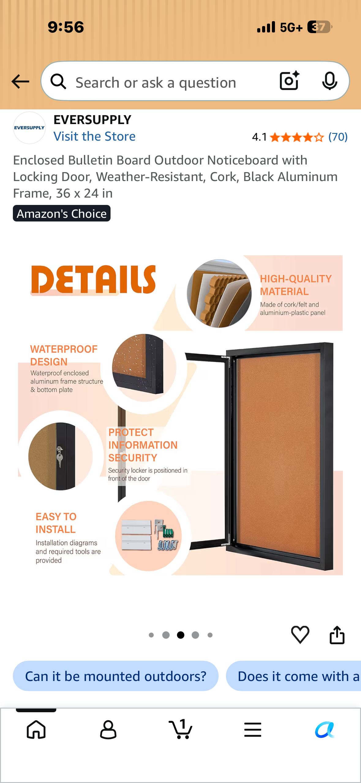 Enclosed Bulletin Board Outdoor Noticeboard with Locking Door, Weather-Resistant, Cork, Black Aluminum Frame, 36 × 24 in