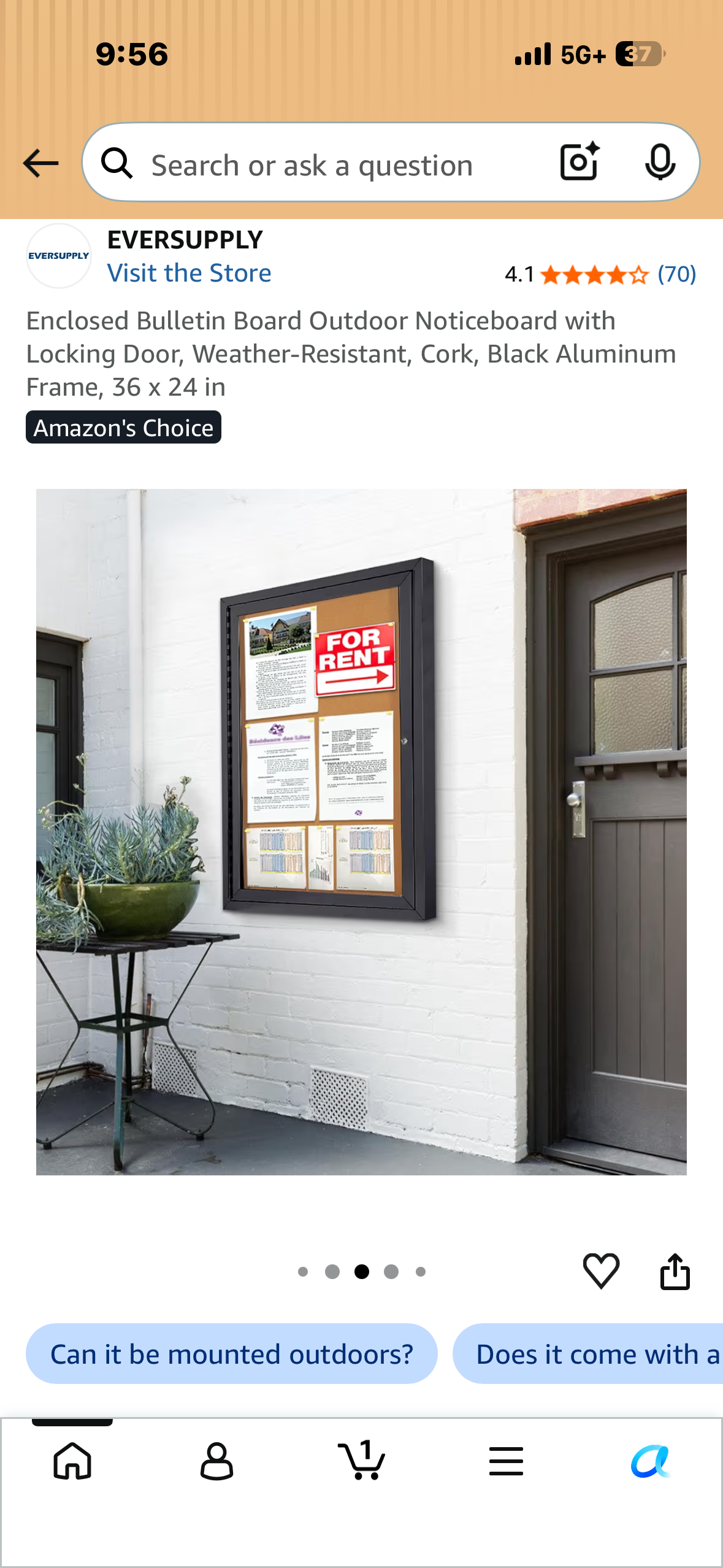 Enclosed Bulletin Board Outdoor Noticeboard with Locking Door, Weather-Resistant, Cork, Black Aluminum Frame, 36 × 24 in