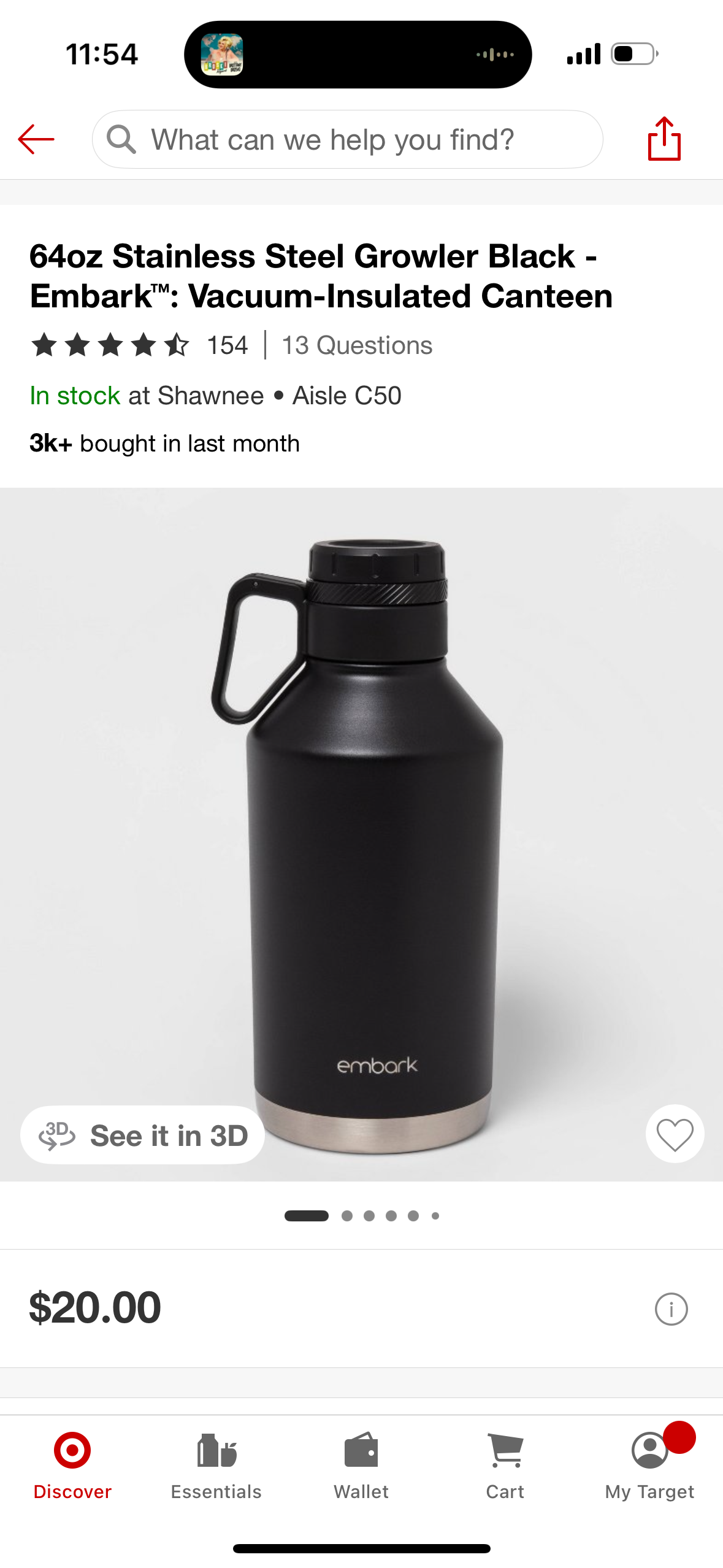 64oz Stainless Steel Growler Black - Embark™: Vacuum-Insulated Canteen