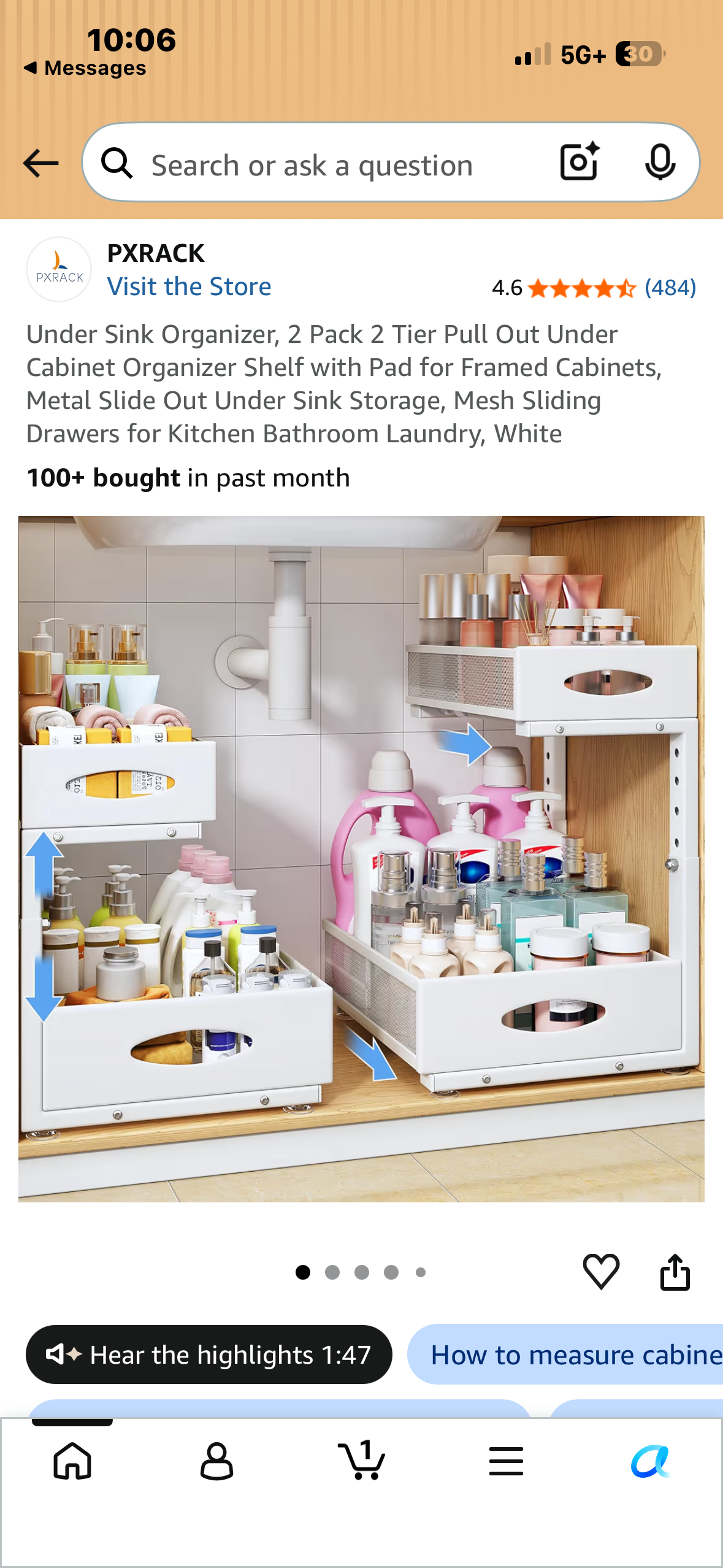 Under Sink Organizer, 2 Pack, 2 Tier Pull Out Under Cabinet Organizer Shelf with Pad, Metal Slide Out Under Sink Storage, Mesh Sliding Drawers for Kitchen Bathroom Laundry, White