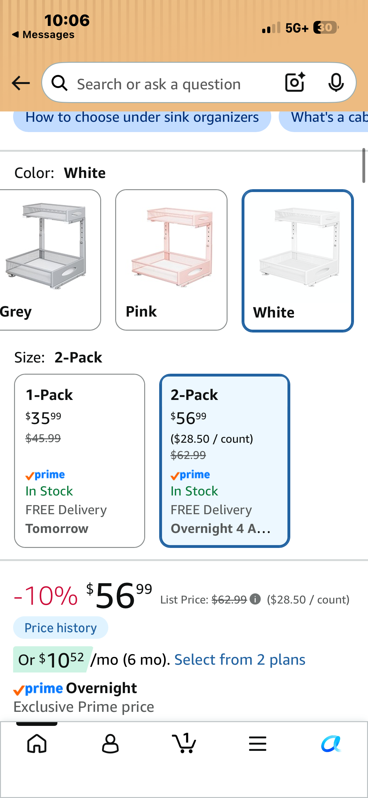Under Sink Organizer, 2 Pack, 2 Tier Pull Out Under Cabinet Organizer Shelf with Pad, Metal Slide Out Under Sink Storage, Mesh Sliding Drawers for Kitchen Bathroom Laundry, White