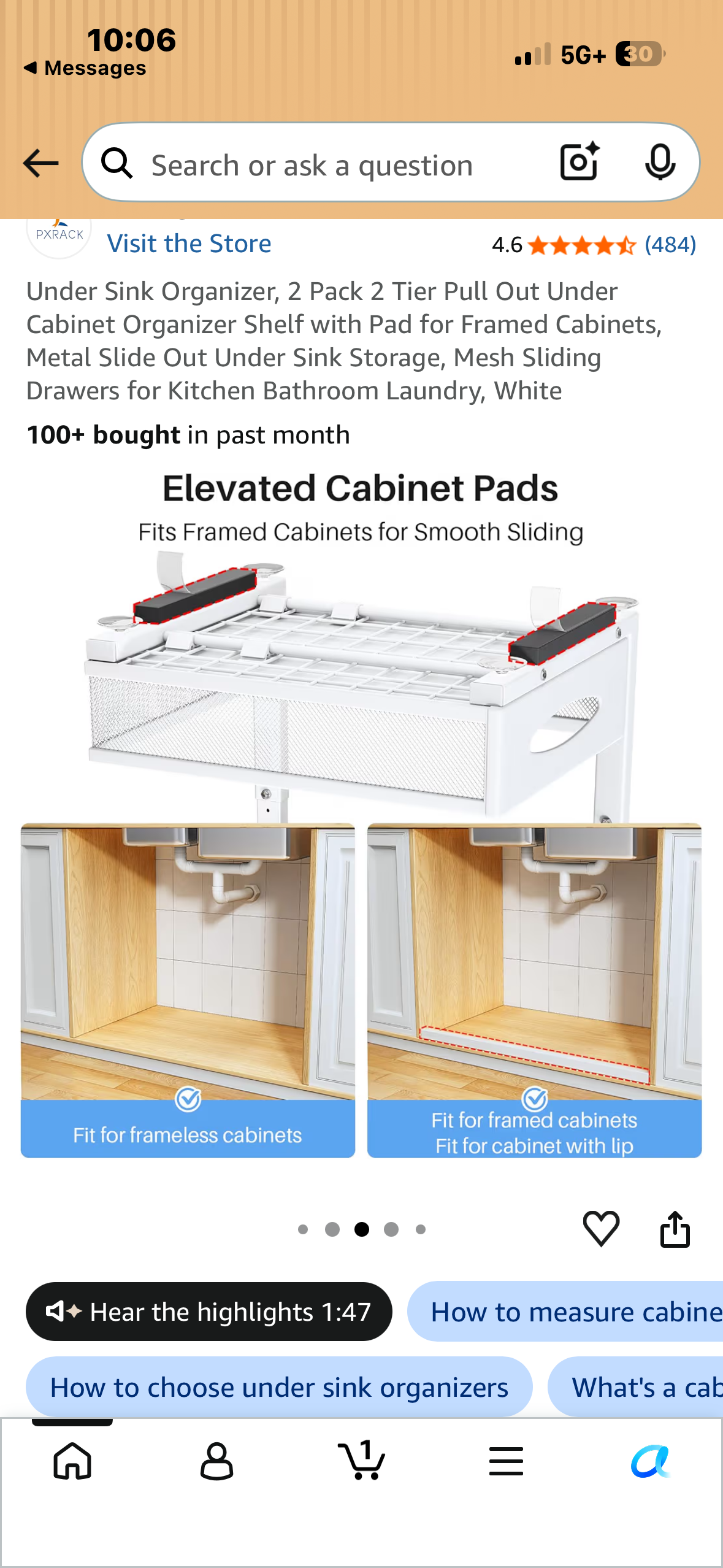 Under Sink Organizer, 2 Pack, 2 Tier Pull Out Under Cabinet Organizer Shelf with Pad, Metal Slide Out Under Sink Storage, Mesh Sliding Drawers for Kitchen Bathroom Laundry, White