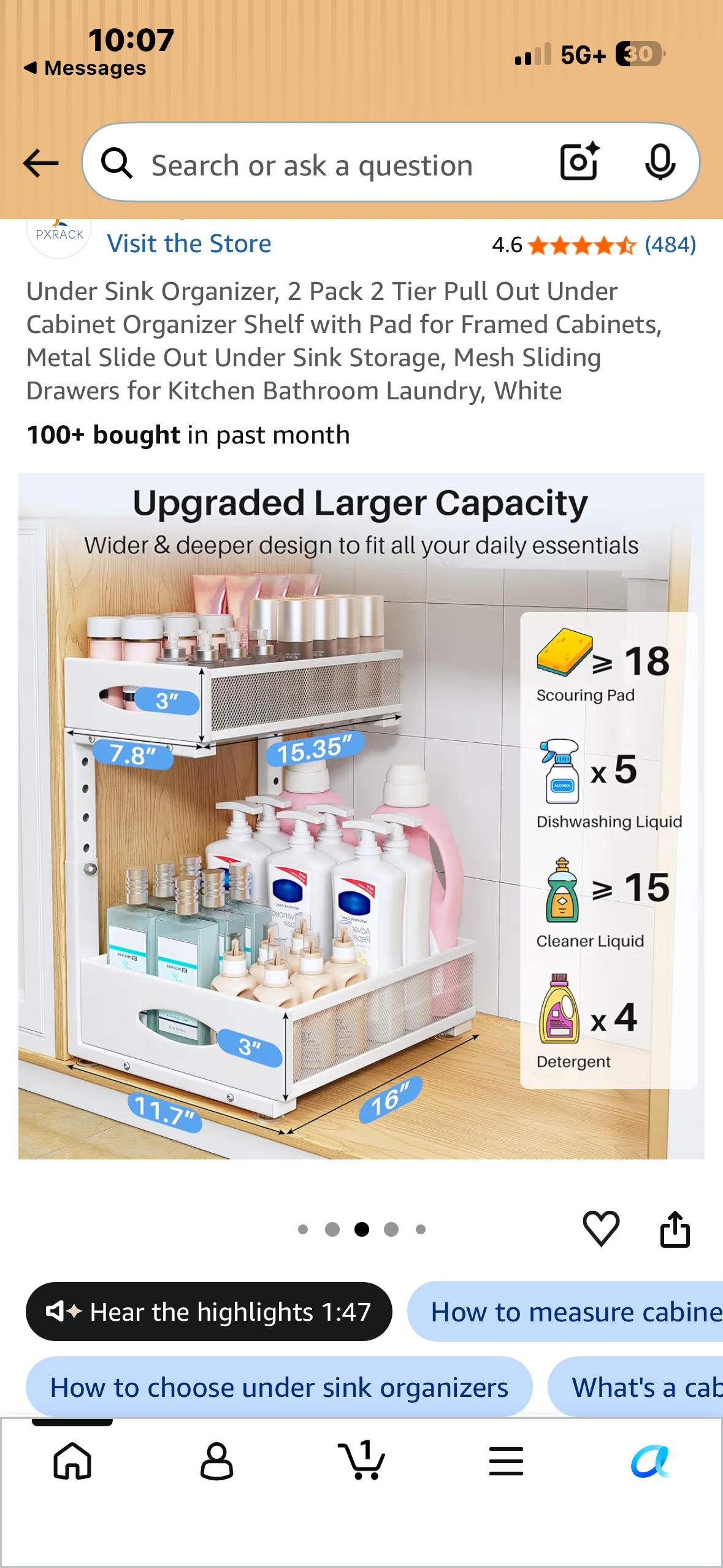 Under Sink Organizer, 2 Pack, 2 Tier Pull Out Under Cabinet Organizer Shelf with Pad, Metal Slide Out Under Sink Storage, Mesh Sliding Drawers for Kitchen Bathroom Laundry, White