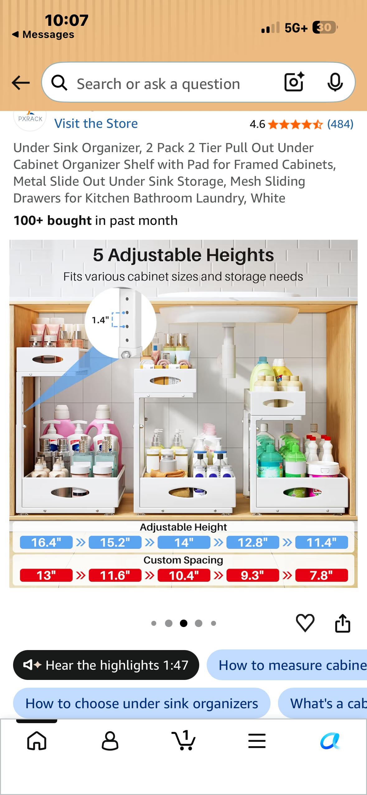 Under Sink Organizer, 2 Pack, 2 Tier Pull Out Under Cabinet Organizer Shelf with Pad, Metal Slide Out Under Sink Storage, Mesh Sliding Drawers for Kitchen Bathroom Laundry, White