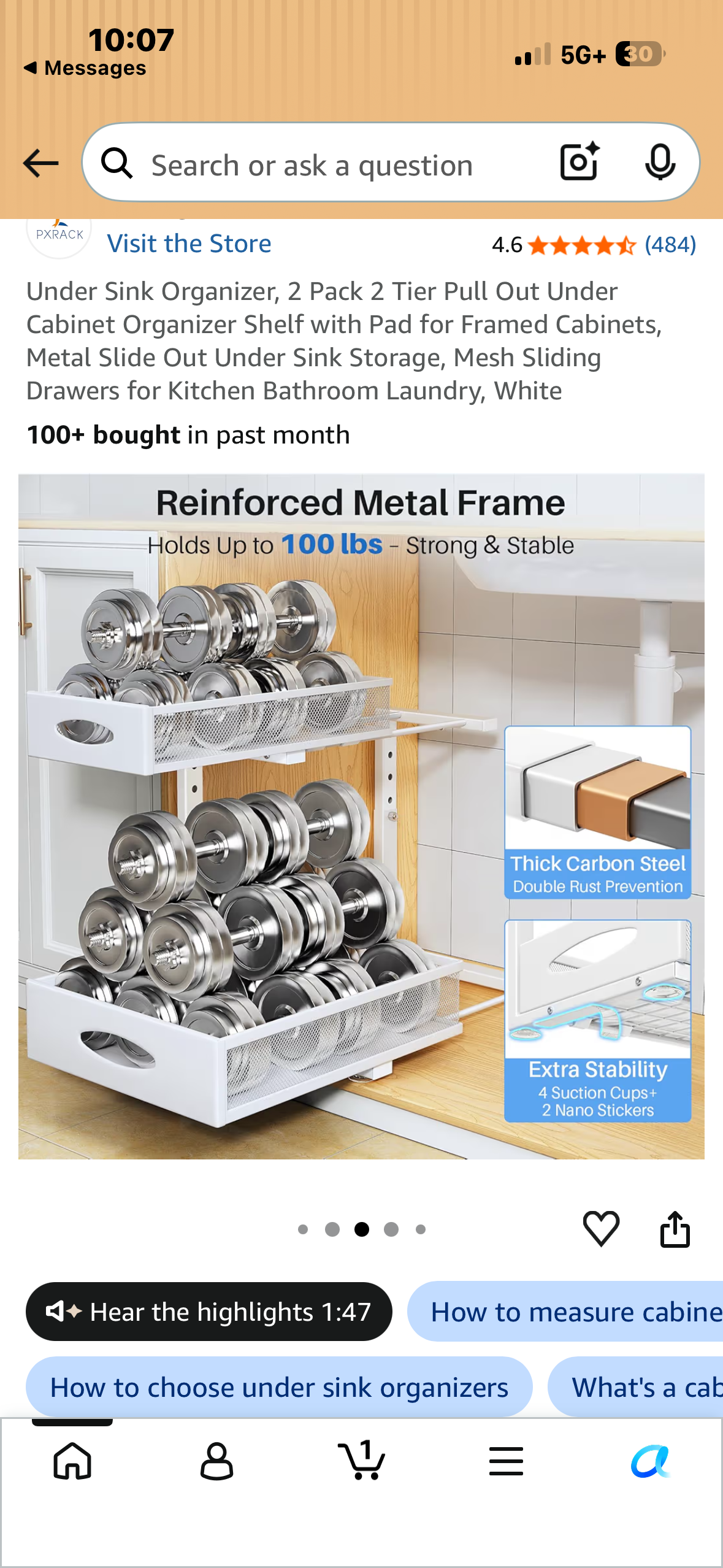 Under Sink Organizer, 2 Pack, 2 Tier Pull Out Under Cabinet Organizer Shelf with Pad, Metal Slide Out Under Sink Storage, Mesh Sliding Drawers for Kitchen Bathroom Laundry, White