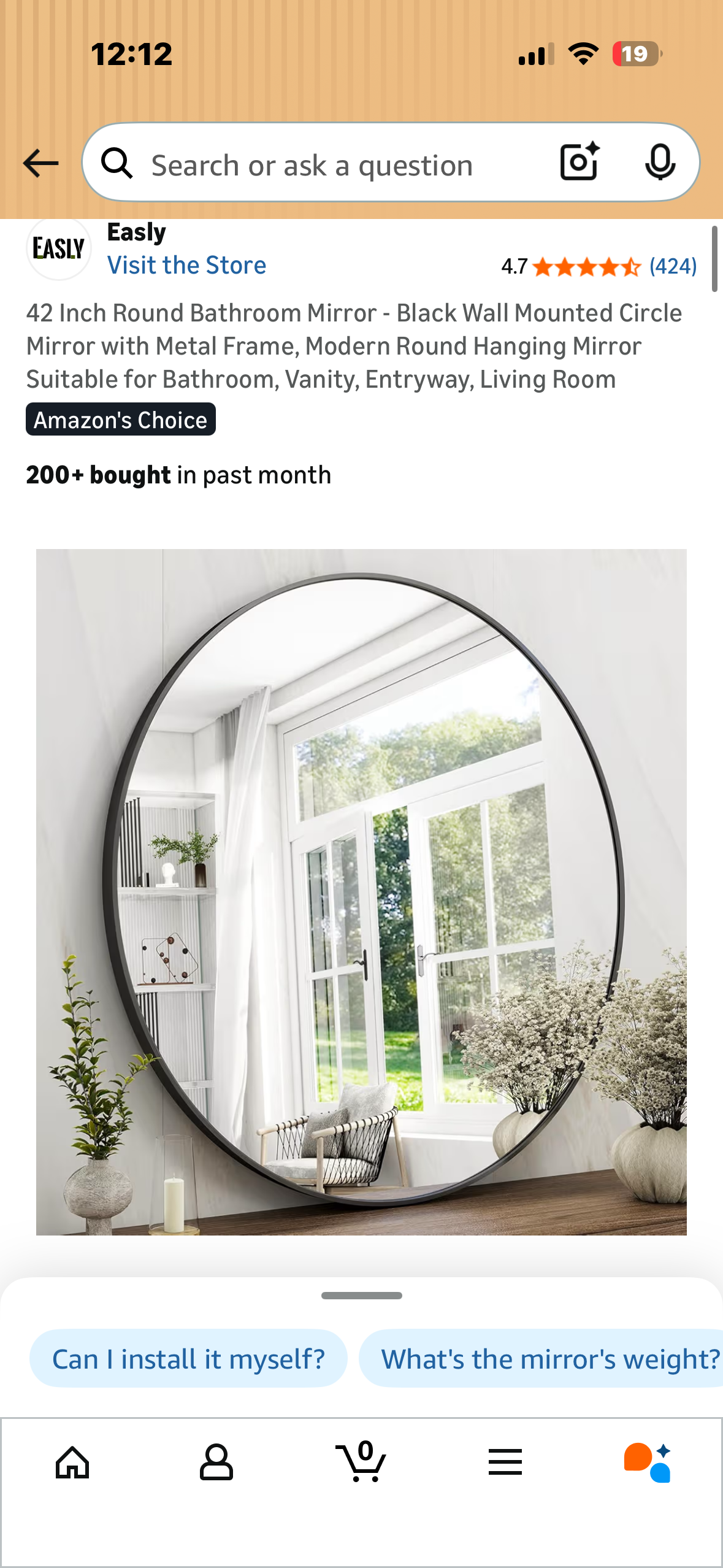 42 Inch Round Bathroom Mirror - Black Wall Mounted Circle Mirror with Metal Frame, Modern Round Hanging Mirror Suitable for Bathroom, Vanity, Entryway, Living Room 
(M498)