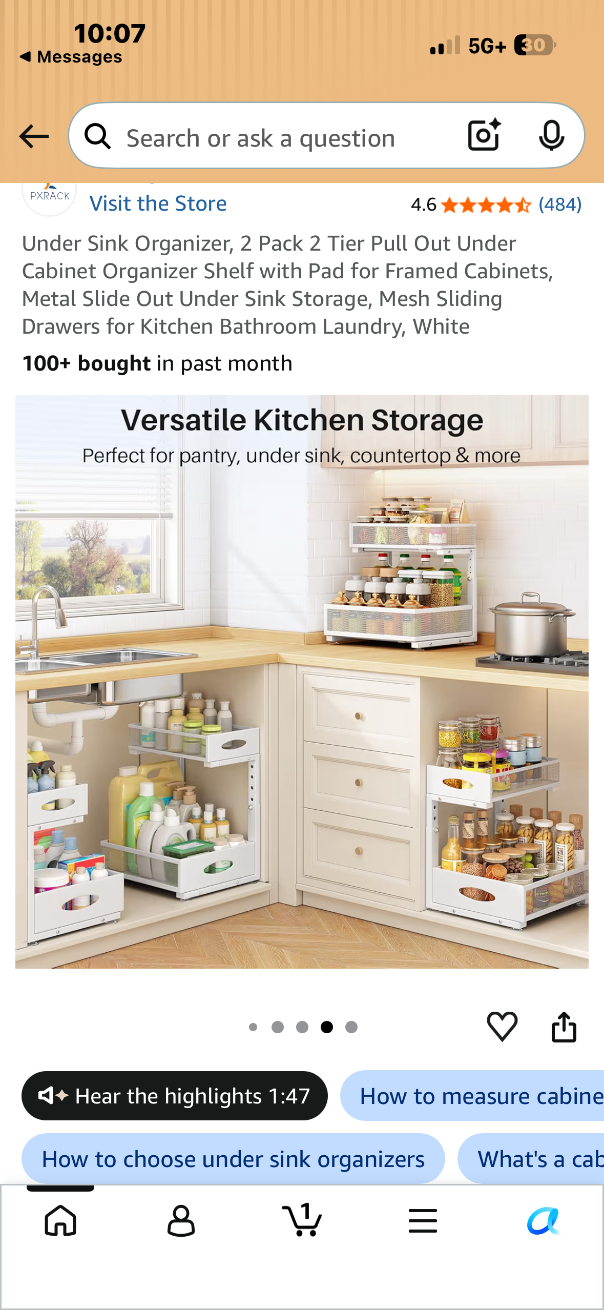 Under Sink Organizer, 2 Pack, 2 Tier Pull Out Under Cabinet Organizer Shelf with Pad, Metal Slide Out Under Sink Storage, Mesh Sliding Drawers for Kitchen Bathroom Laundry, White