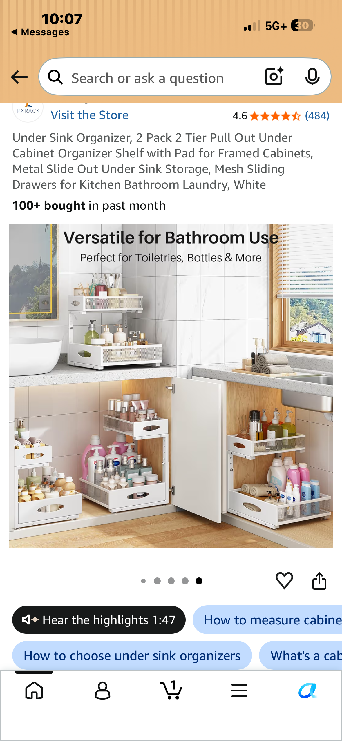 Under Sink Organizer, 2 Pack, 2 Tier Pull Out Under Cabinet Organizer Shelf with Pad, Metal Slide Out Under Sink Storage, Mesh Sliding Drawers for Kitchen Bathroom Laundry, White