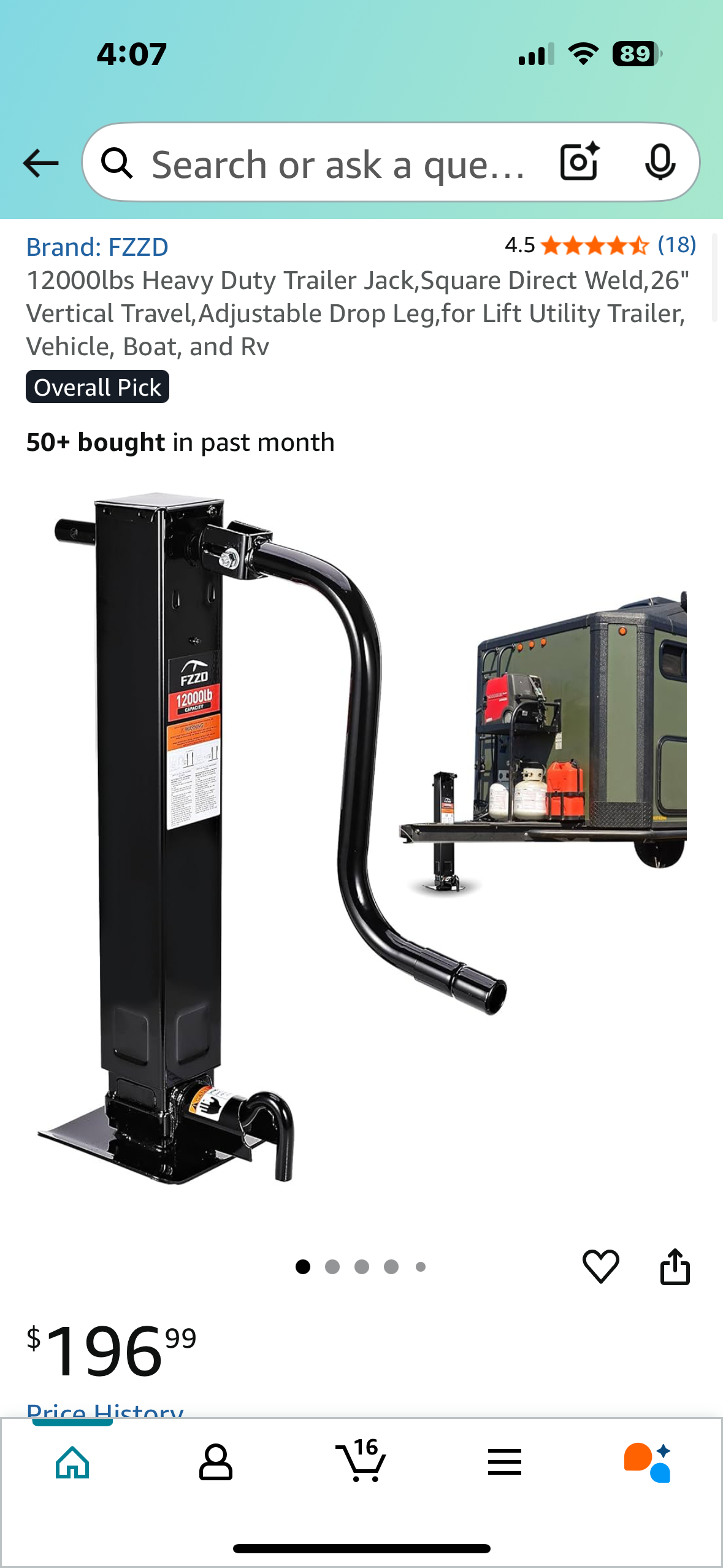 12000lbs Heavy Duty Trailer Jack,Square Direct Weld,26" Vertical Travel,Adjustable Drop Leg,for Lift Utility Trailer, Vehicle, Boat, and Rv (G838)