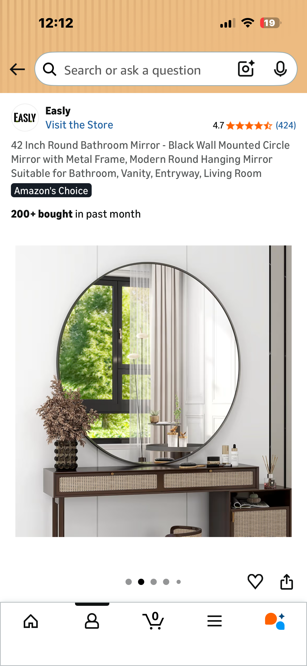 42 Inch Round Bathroom Mirror - Black Wall Mounted Circle Mirror with Metal Frame, Modern Round Hanging Mirror Suitable for Bathroom, Vanity, Entryway, Living Room 
(M498)