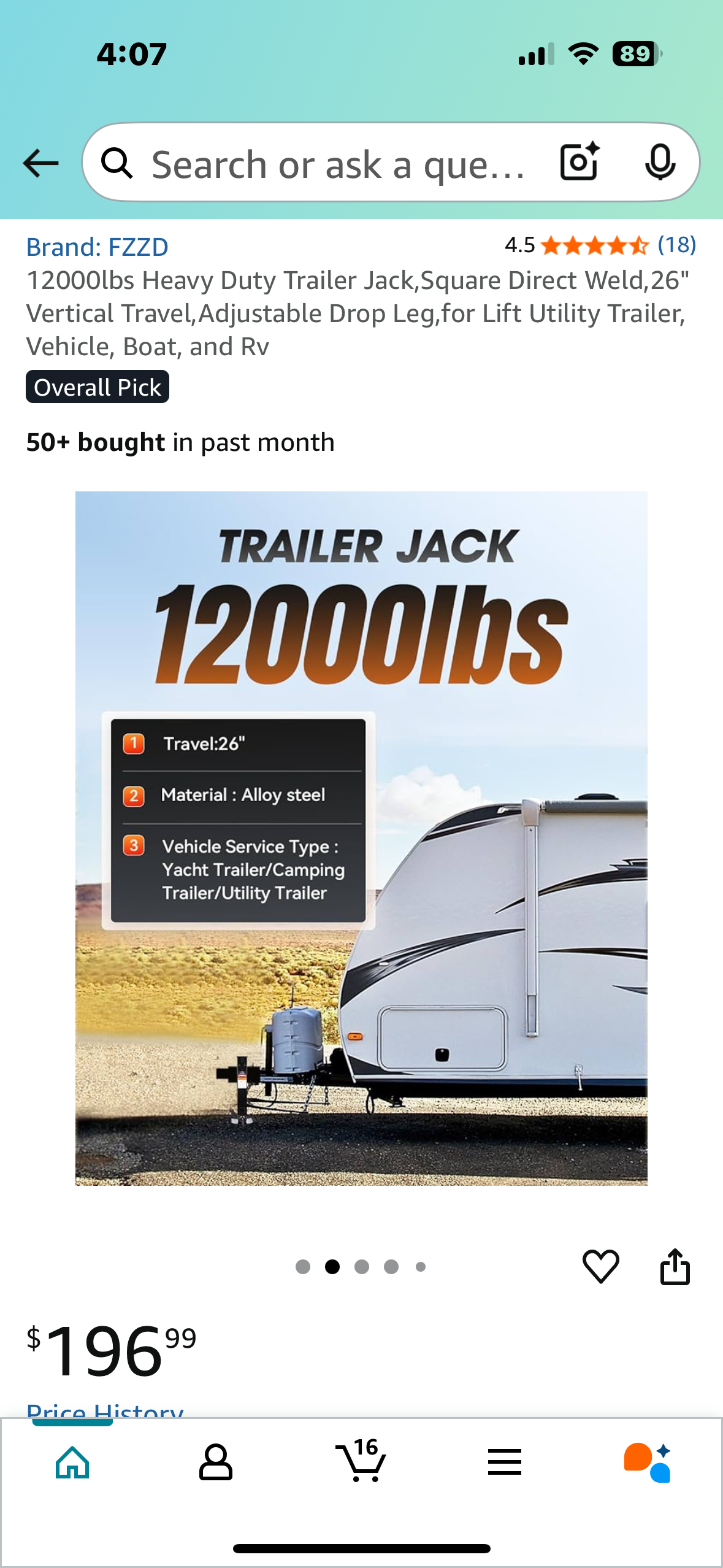 12000lbs Heavy Duty Trailer Jack,Square Direct Weld,26" Vertical Travel,Adjustable Drop Leg,for Lift Utility Trailer, Vehicle, Boat, and Rv (G838)