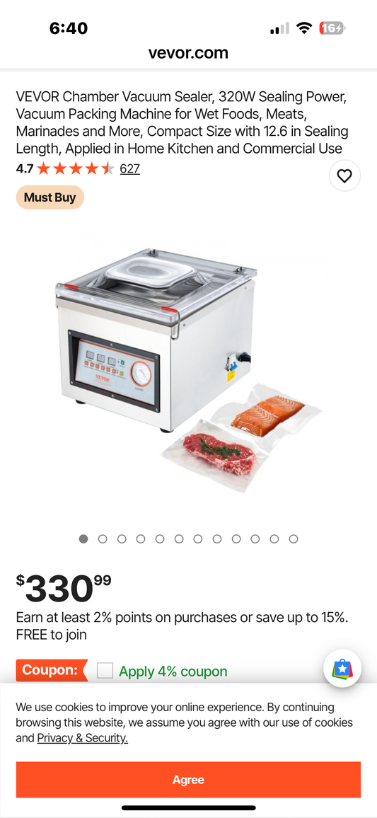 VEVOR Chamber Vacuum Sealer, 320W Sealing Power, Vacuum Packing Machine for Wet Foods, Meats, Marinades and More, Compact Size with 12.6 in Sealing Length, Applied in Home Kitchen and Commercial Use (R738)