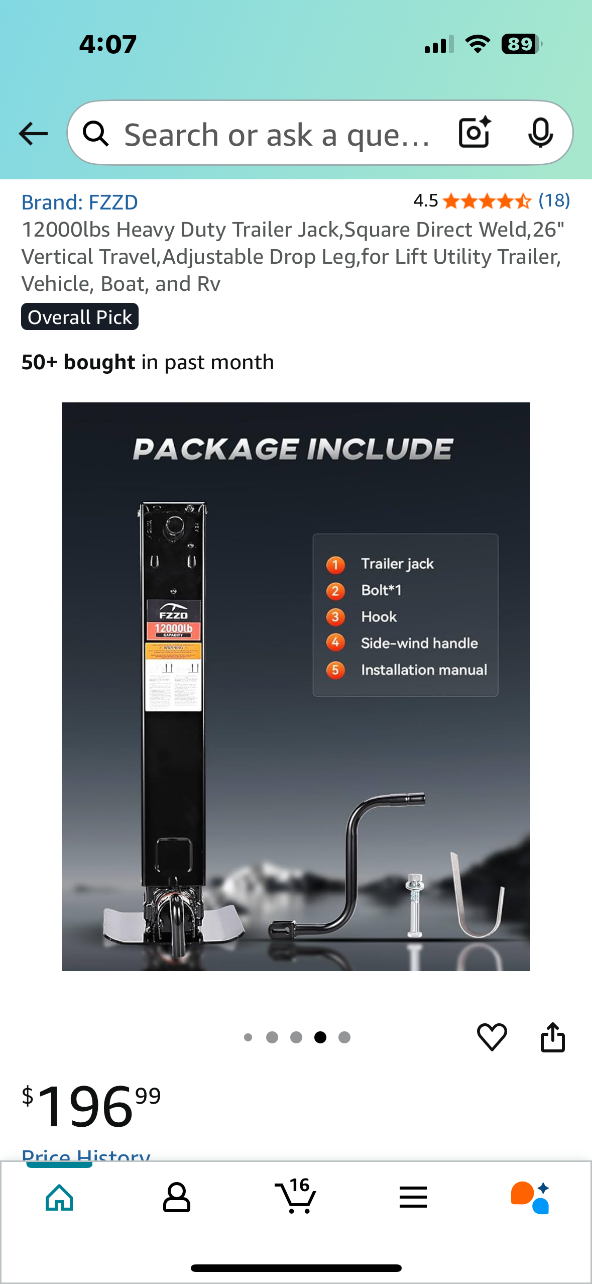 12000lbs Heavy Duty Trailer Jack,Square Direct Weld,26" Vertical Travel,Adjustable Drop Leg,for Lift Utility Trailer, Vehicle, Boat, and Rv (G838)