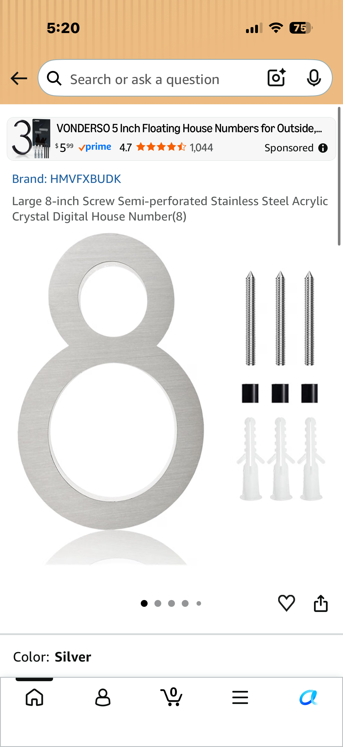 Large 8-inch Screw Semi-perforated Stainless Steel House Signage