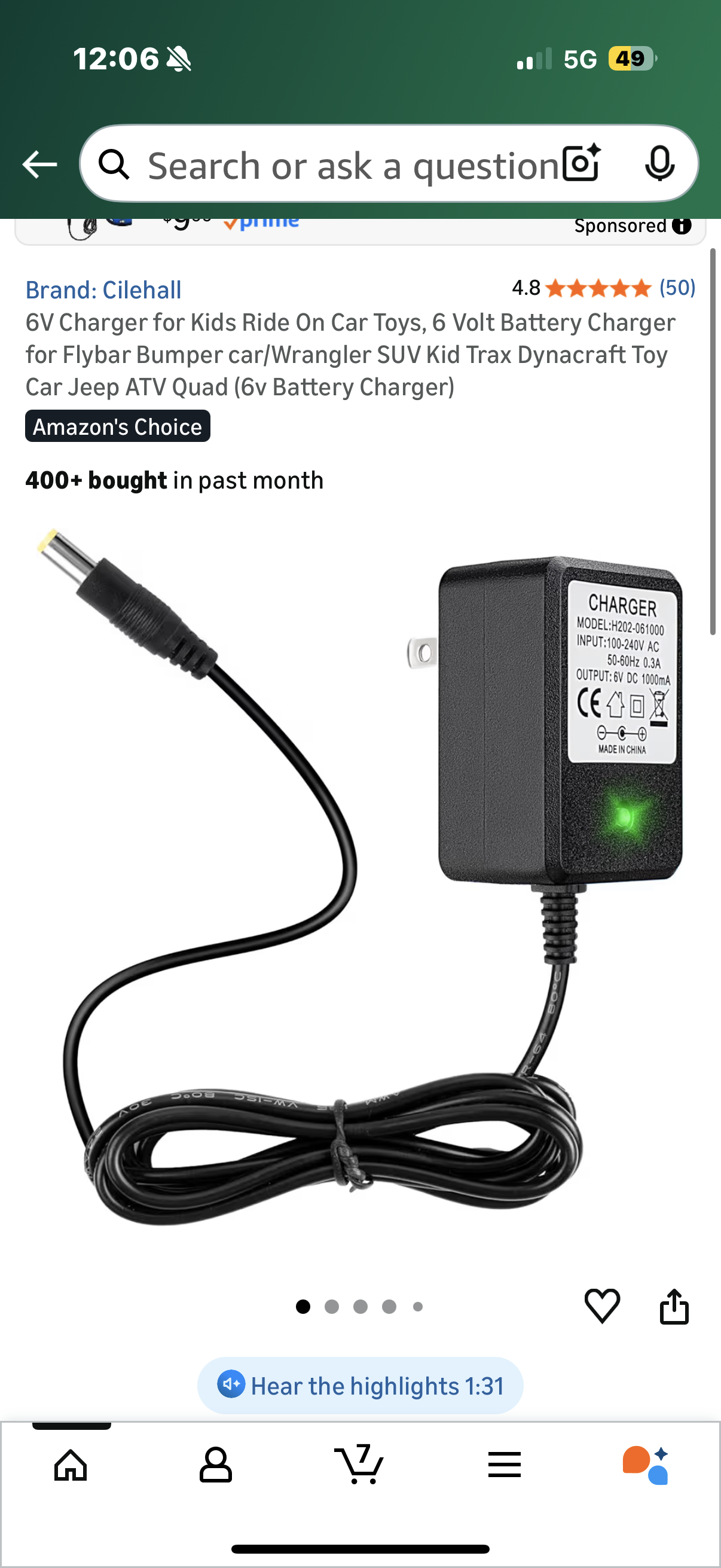 6V Charger for Kids Ride On Car Toys, 6 Volt Battery Charger for Flybar Bumper car/Wrangler SUV Kid Trax Dynacraft Toy Car Jeep ATV Quad (6v Battery Charger