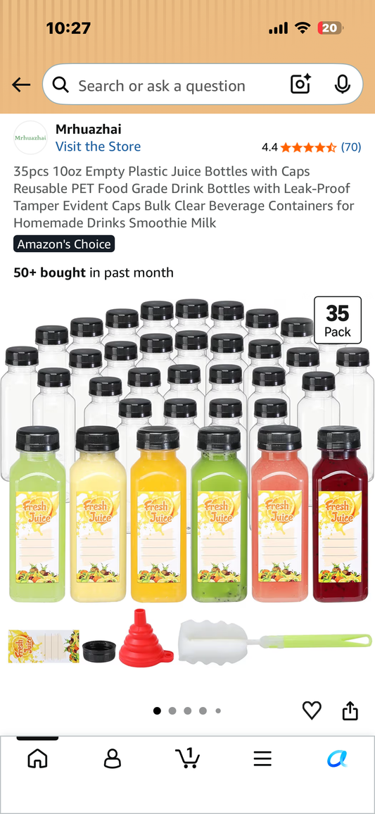 35pcs 10oz Empty Plastic Juice Bottles with Caps, Reusable PET Food Grade Drink Bottles with Leak-Proof Tamper Evident Caps for Homemade Drinks, Smoothies, Milk