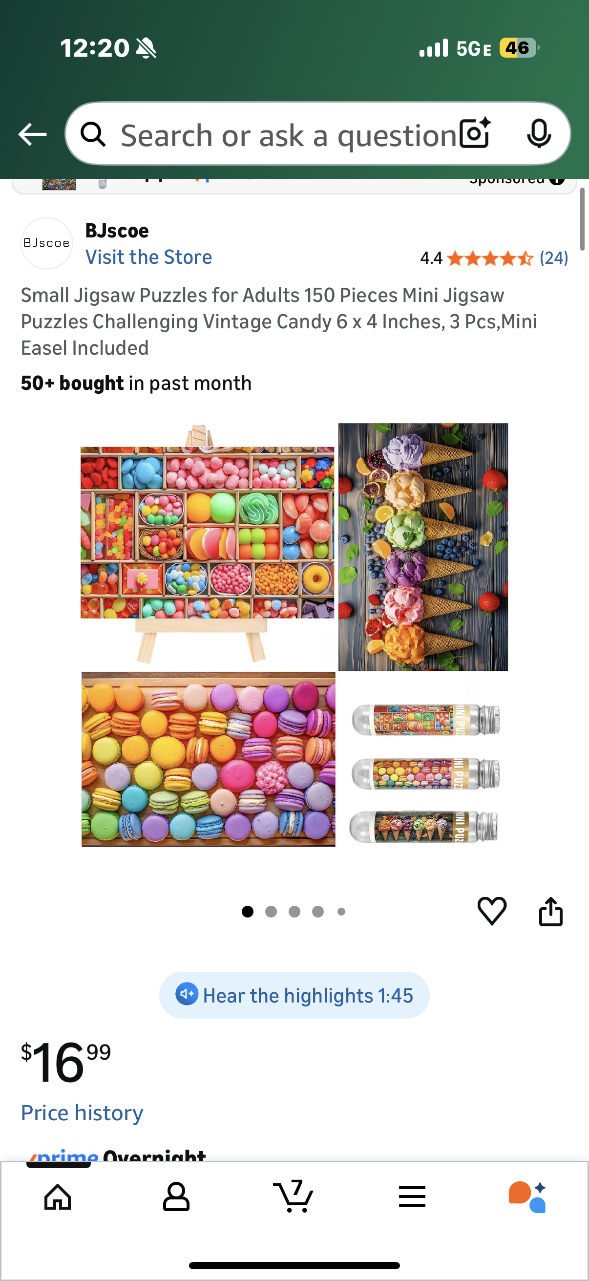 Small Jigsaw Puzzles for Adults 150 Pieces Vintage Candy Mini Puzzles Challenging 6 x 4 Inches, 3 Pcs,Mini Easel Included