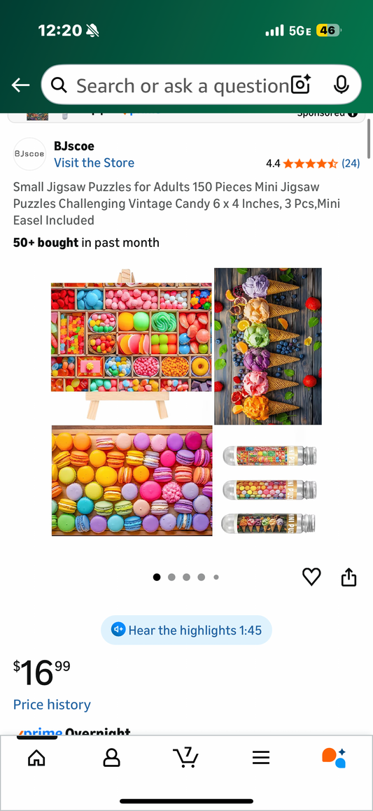 Small Jigsaw Puzzles for Adults 150 Pieces Vintage Candy Mini Puzzles Challenging 6 x 4 Inches, 3 Pcs,Mini Easel Included