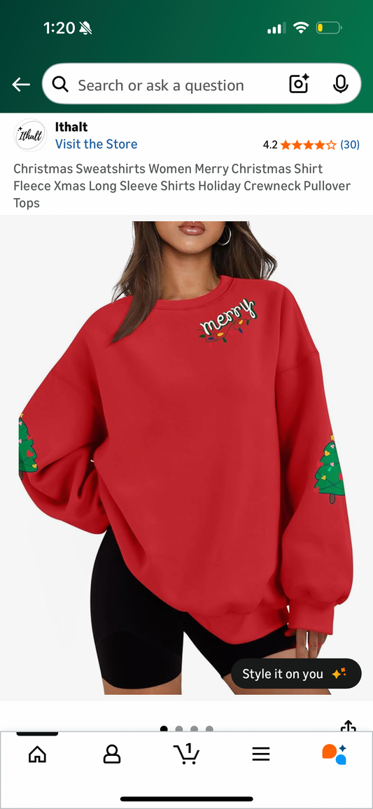 Christmas Sweatshirts Women Merry Christmas Shirt Fleece Xmas Long Sleeve (Size Small)