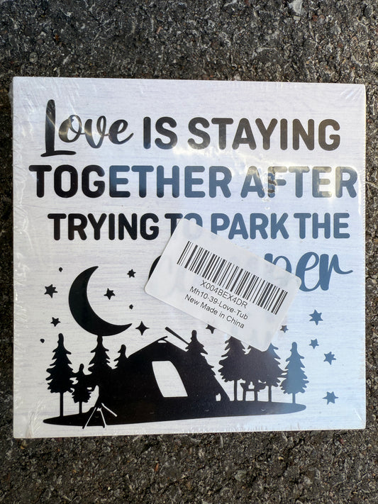 Love is Staying Together Camper Wood Box Sign Home Decor Rustic Camping Wooden Box Sign Block Plaque Wall Desk Decoration