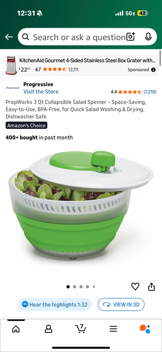PrepWorks 3 Qt Collapsible Salad Spinner – Space-Saving, Easy-to-Use, BPA-Free, for Quick Salad Washing & Drying, Dishwasher Safe