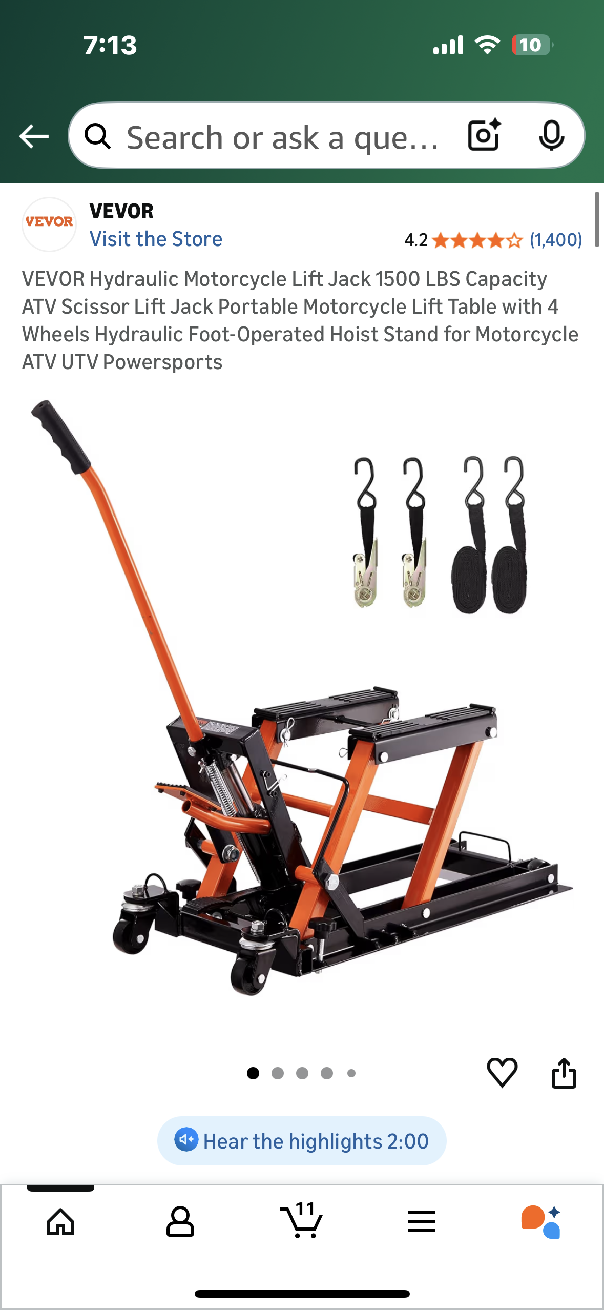 VEVOR Hydraulic Motorcycle Lift Jack, 1500 LBS Capacity, ATV Scissor Lift Jack, Portable Motorcycle Lift with 4 Wheels, Hydraulic Foot-Operated Hoist Stand for Motorcycle ATV UTV Powersports (G902)