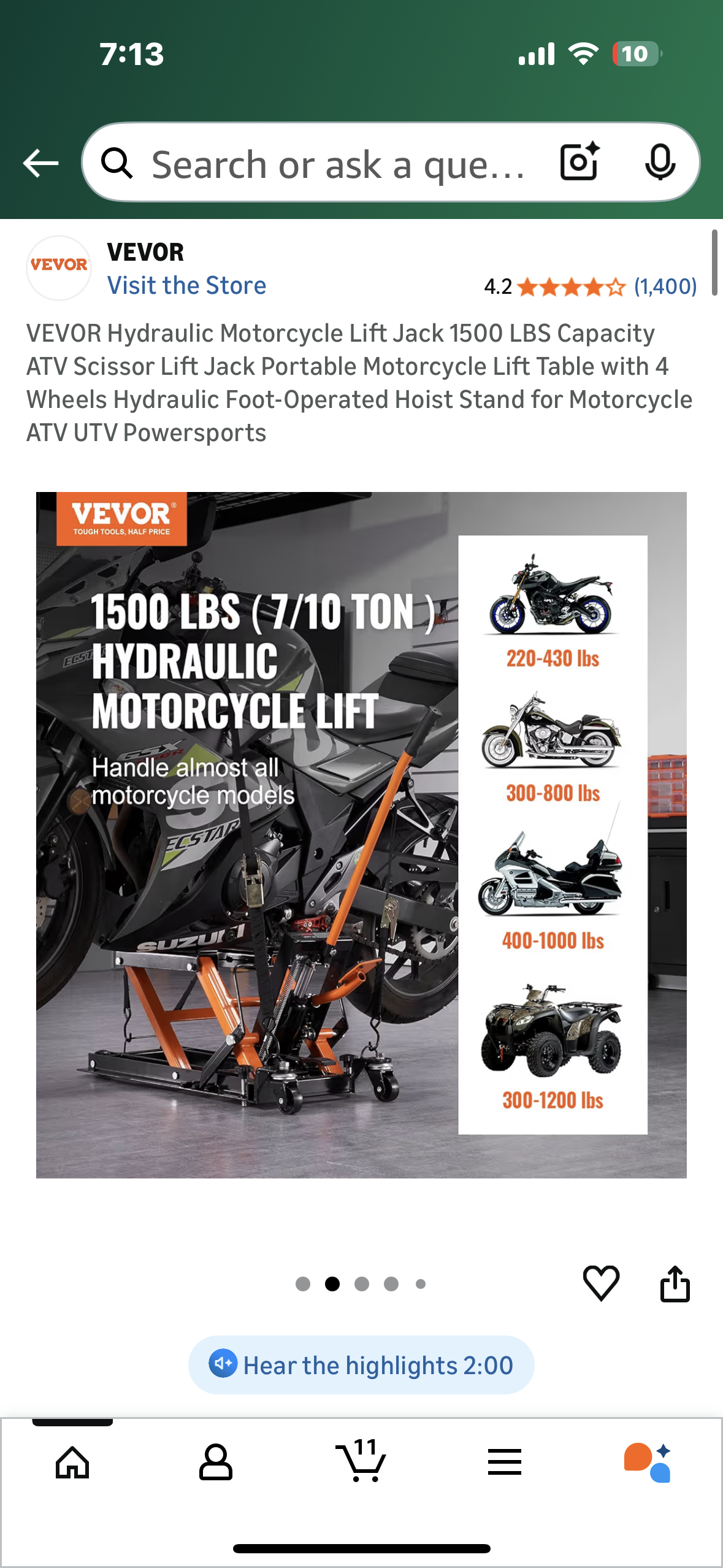 VEVOR Hydraulic Motorcycle Lift Jack, 1500 LBS Capacity, ATV Scissor Lift Jack, Portable Motorcycle Lift with 4 Wheels, Hydraulic Foot-Operated Hoist Stand for Motorcycle ATV UTV Powersports (G902)